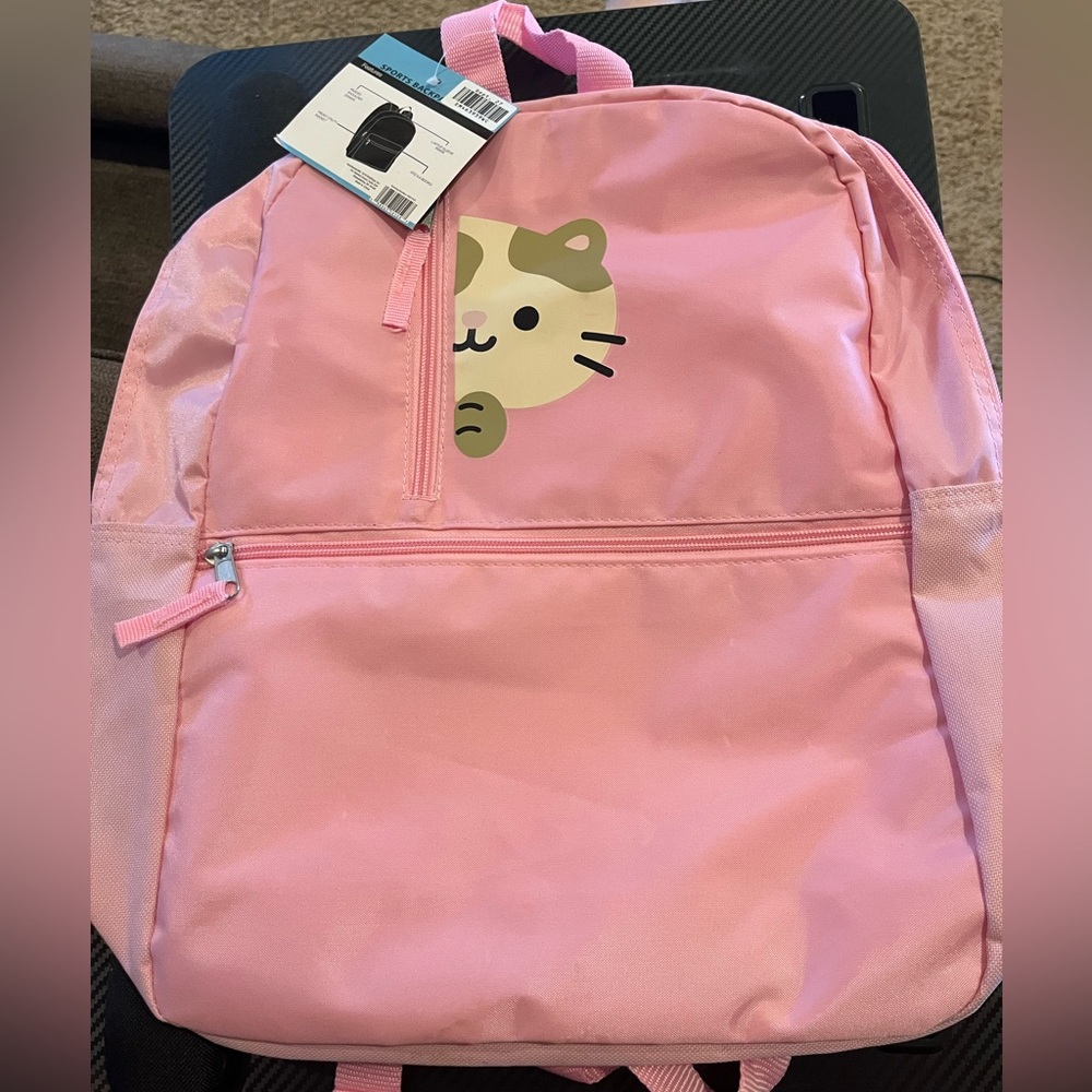 Pink backpack book bag with a peekaboo cat school bag sleepover bag kids nwt
